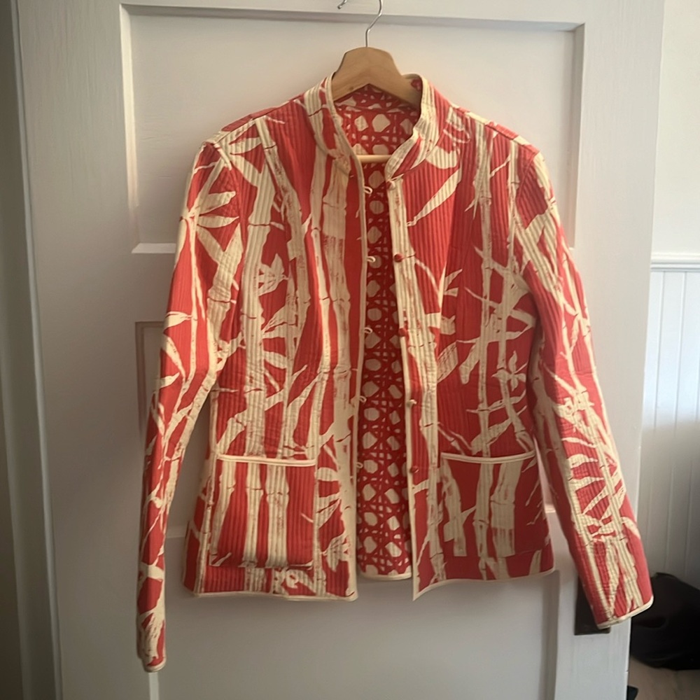 VINTAGE hand made Mao-comlar fitted, quilted jacket REVERSIBLE ! Size 6